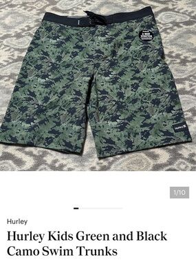 Hurley Boys Green and Black Camo Board Shorts